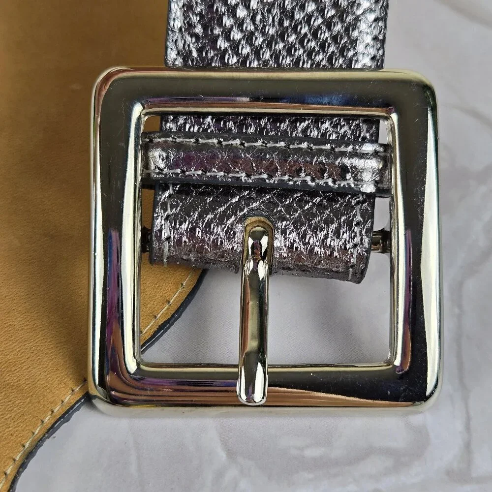 W Kleinberg Size Small Wide Karung Snake Belt Silver Black Solid Brass Buckle